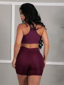 Women Sports Shorts - 酒紅色 - 查看 2