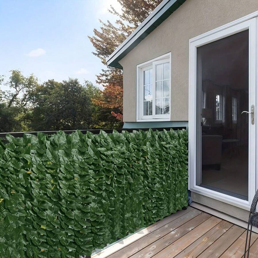 1pc Artificial Ivy Fence Screen Hedge, Balcony Privacy Fence, Uv Resistant Green Wall Decor, Suitable For Garden Decoration And Outdoor Landscape - Green - View 1