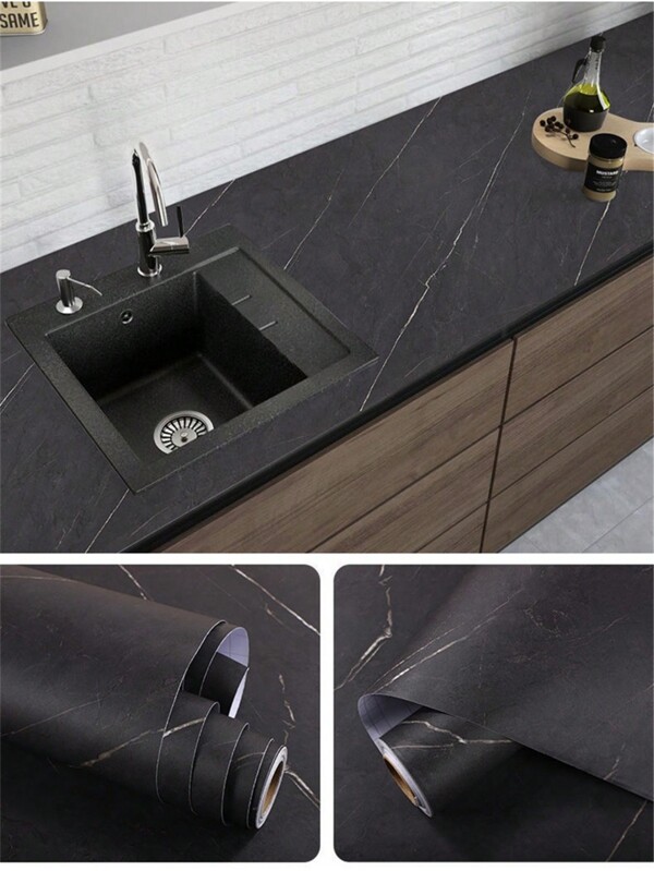 1 Roll Thick Matte Self-Adhesive Contact Paper Waterproof Marble Black White Wallpaper Furniture Kitchen Countertop Rock Wall Stickers
