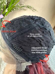 T形鉤花邊前13*4.5*1波浪捲26吋合成纖維女士長中分假髮帽 - 酒紅色 - 查看 10