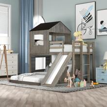 Nestfair Twin Over Full Wooden Bunk Bed With Slide And Guard