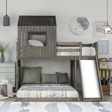 Nestfair Twin Over Full Wooden Bunk Bed With Slide And Guard