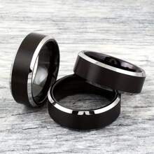 Fashionable And Beautiful Business High Polishing Stainless Steel Men's Black Brushed Silver Edge Wedding Ring Engagement Ring,