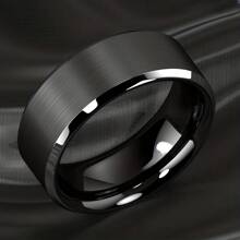 Fashionable And Beautiful Business High Polishing Stainless Steel Men's Black Brushed Silver Edge Wedding Ring Engagement Ring,