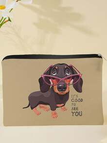 1入可愛狗狗設計化妝包女士用,手提袋式,時尚經典,附有收納袋 - 彩色 - 查看 10