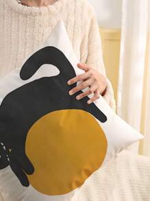 1pc Cat Pattern Printed Cushion Cover, Modern Pillow Case, Single-Side Printing, Pillow Core Not Included, Home Decorative Pillowcase