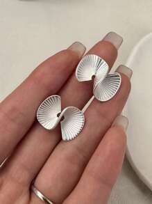 1 paire Boucles d'oreilles rétro en argent sterling S925 de style coréen en forme de ventilateur géométrique mat, cadeau de boucles d'oreilles en forme de "S" pour les vacances