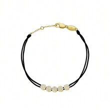 Moonmory 1條925純銀白晶石五移石頭橘色繩帶手鍊,女性聖誕禮物 0.8mm 厚度 18k 鍍金色