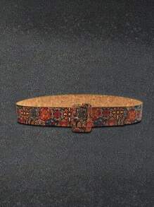 1 stuk plus-size BOHO-stijl extra brede verstelbare tailleriem, vintage paleis bloemenprint riem met gesp voor jurk zomer, school