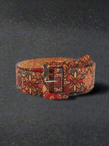 1 stuk plus-size BOHO-stijl extra brede verstelbare tailleriem, vintage paleis bloemenprint riem met gesp voor jurk zomer, school