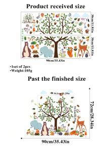Colorful Forest Animals And Tree Branch Wall Stickers With Elephant Cartoon Characters, For Living Room, Bedroom, Kids Room Decor - Multicolor - View 2