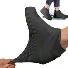 1 par Cubiertas de zapatos de silicona impermeables - Sobrecalzado reutilizable antideslizante para días lluviosos - Protectores de calzado duraderos para exteriores, adecuados para ciclismo y conducir motocicleta - Negro - Ver 2