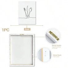 1pc Finished Line Drawing Knife And Fork Wall Decor, Modern Minimalist Art Painting With Frame For Office Kitchen Home Wall Hanging - Multicolor - View 6