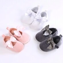 嬰幼兒蝴蝶結行走鞋，可愛的平底絨面瑪莉珍鞋，適用於派對和休閒穿著，春秋季節 - 白色 - 查看 2