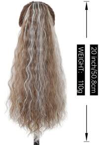 20英寸棕灰色燙染高光,長捲曲假馬尾辮,夾式合成髮捲工具,女士的馬尾髮延長配件 - 間色 - 查看 2