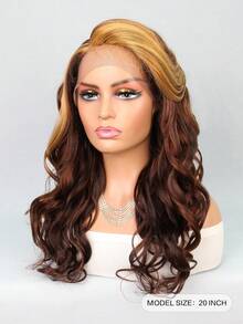 优质自然光泽合成纤维右侧 T 型蕾丝前假发，带婴儿头发 13*4*1 长波浪发多色 20 英寸日常用于女士女孩自然外观优质合成柔软初学者友好假发 - 彩色 - 查看 2