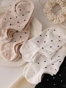 4 Pares De Meias Femininas De Bolinhas, Meias Curtas, Meias Rasas De Bolinhas, Antiderrapantes E Invisíveis