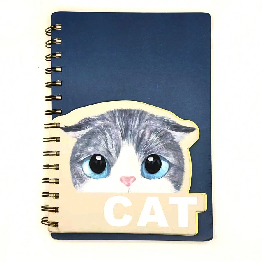 1 件 20.5 厘米 * 15 厘米卡通猫/狗图案螺旋笔记本，学生学习文具礼物，感恩节、圣诞节、新年礼物 - 寶藍色 - 查看 1