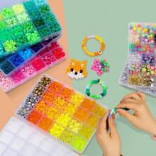 2盒小馬珠手鍊製作套件,含字母珠、彩虹珠、塑料珠等,大小為6 X 9mm,48種顏色大孔珠子套餐,diy手工藝品、耳環等禮物適合初學者或少女 - 彩色 - 查看 3