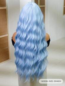Cute Wigs - Baby BlueMedium Part Bangs Long Curly 28-Inch Daily Simulation Scalp Natural Woman Wigs For Party Cosplay Wedding - Baby Blue - View 5
