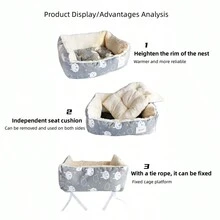 1入組毛絨貓窩,可拆式寵物墊,固定繩,寵物沙發,適合小型和中型狗和貓使用,溫暖舒適的毛絨寵物巢 - 灰色 - 查看 8