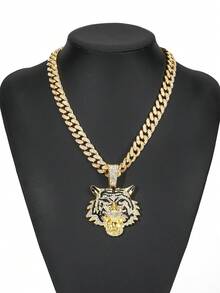 2pcs/Set Hiphop Style Gold Chain Bracelet And Necklace With Diamond Detail - Gold - View 5