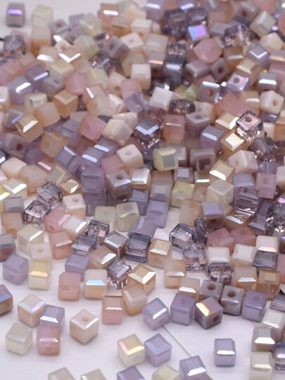 4mm 100pcs/Lot Pink Purple Cube Czech Crystal Glass Beads Cube Square Glass Loose Space Beads For Jewelry Making DIY Handmade