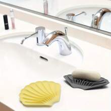 1入黃色帶排水孔的肥皂盒,高級矽膠肥皂座,貝殼形狀自排水肥皂盤適用於肥皂、淋浴、廁所、廚房,可讓肥皂保持乾燥潔淨 - 黃色 - 查看 8