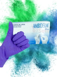 Guantes de Latex Color Morado Caja con 100 piezas Ambiderm Bajo en Polvo Desechables  - Morado - Ver 3
