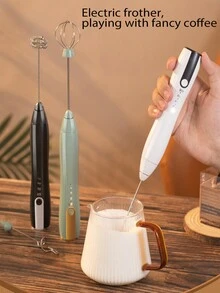 Handheld Milk Frother, Stirrer, Mixer And Wisker For Coffee, Tea, Latte, Cappuccino, And Hot Chocolate Drink Prep And Fast&Easy Foam Creation, USB Re Chargeable, No Batteries Needed, Three Interchangeable Mixing Heads - Black - View 10