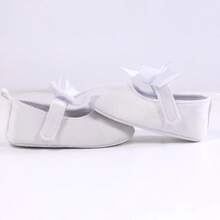 嬰幼兒蝴蝶結行走鞋，可愛的平底絨面瑪莉珍鞋，適用於派對和休閒穿著，春秋季節 - 白色 - 查看 7