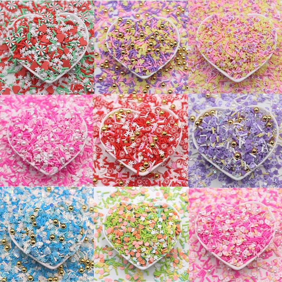 20g/pedaço Fatias De Argila Polimérica Com Tema De Dia Dos Namorados - Coração, Casca, Doce, Mistura De Sorvete Para Criação De Joias Diy - Com Pérola Falsa Para Preenchimento