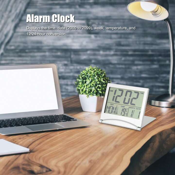 Electronic Compact Alarm Foldable Calendar Easy To Read Atomic Desktop Clock  Auto Set Digital Alarm Clock Screen With Time/Date/Temperature Display-  Perfect For Nightstand Or Desk | SHEIN USA