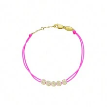 Moonmory 1條925純銀白晶石五移石頭橘色繩帶手鍊,女性聖誕禮物 0.8mm 厚度 18k 鍍金色