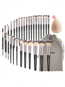 MAANGE 30pcs Professional Makeup Brush Set With Velvet Bag, Soft For Blush, Foundation Brush, Eyeshadow Brush, Eyebrow Brush, Lips Brush Free Powder Puff,Brush Set,Makeup Brush Kit,Make Up Brush Set,Make Up Set Complete,Makeup Brush Set,Complete Makeup Kit,Brush Kit,Brushes Makeup Set,Makeup Gift Set,Set - Black - View 2
