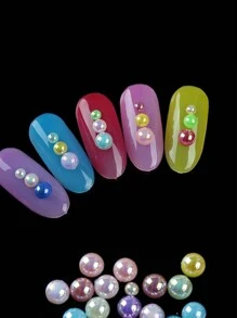 2/3/4/5/6/8/10/12mm半圓形平底AB色假珍珠亞克力樹脂半珍珠DIY手機指甲藝術裝飾配件 - 金黃色 - 查看 4