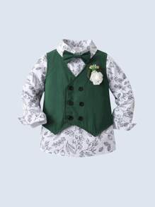 Set de 3 piezas de traje de caballero para niños pequeños con camisa de manga larga, chaleco y pantalones, elegante y apuesto para fiestas de cumpleaños, fiestas de noche, actuaciones, bodas, celebraciones de un mes y primer cumpleaños