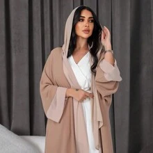 1pc Ice Silk & Chiffon Splicing Women's Cape Style Robe, Suitable For Daily Wear - Apricot - View 5