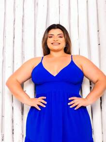 VESTIDO LONGO ALCINHA EXG - PLUS - Azul Royal - Visão 5