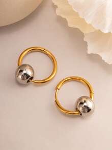 1對18k不銹鋼2.0*16mm幾何形狀金色極簡耳環,女性和女孩的時尚珠寶禮物 - 彩色 - 查看 2