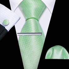 男士蓝橙条纹领带领带套装手帕袖扣圣诞领带 - 薄荷綠 - 查看 1