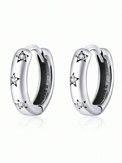 ESBERRY 一对复古星形耳环，女士S925纯银白色优雅首饰，适合日常佩戴，是馈赠佳品。