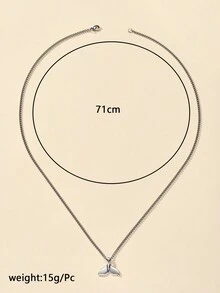 1件装时尚不锈钢鱼尾吊坠男士个性化项链 - 銀色 - 查看 3