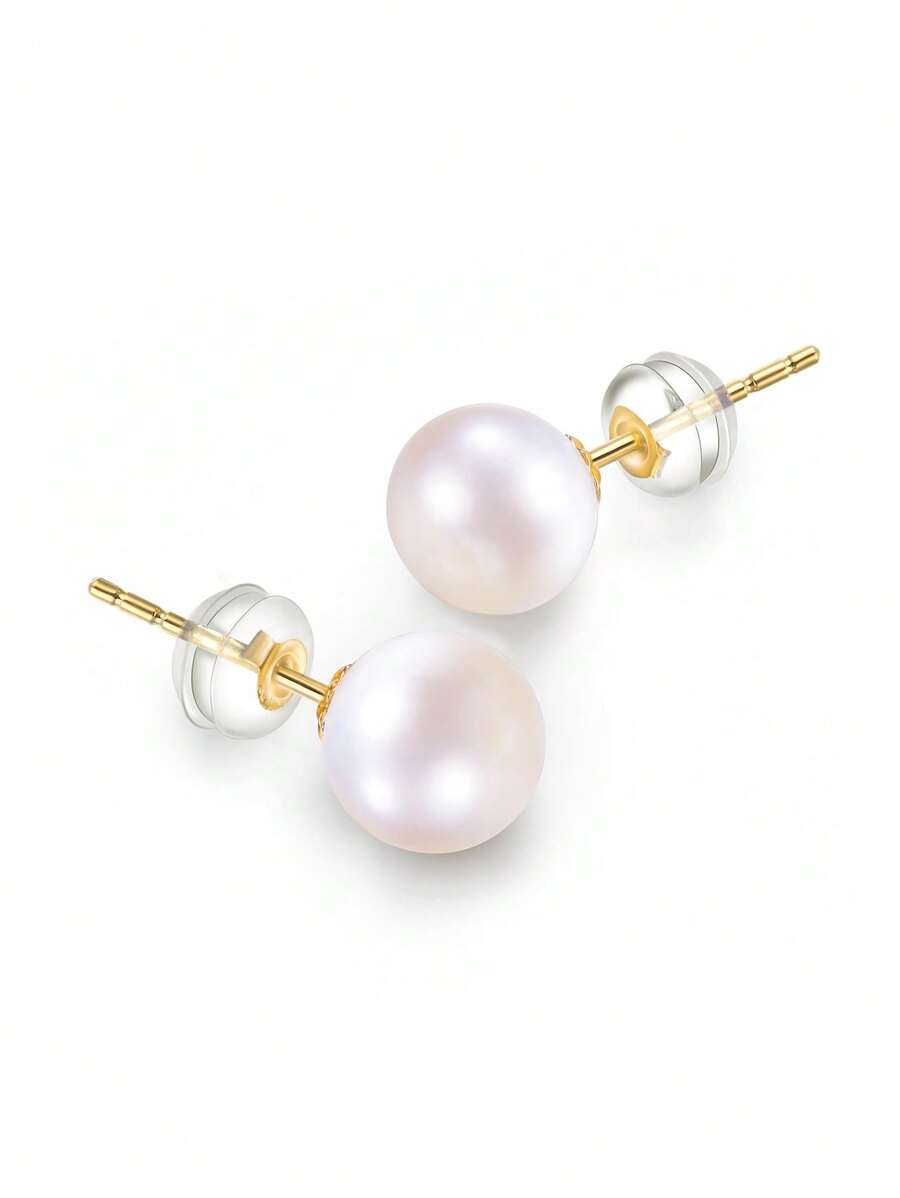 1對6.5-7mm人工培養珍珠極簡耳釘適合女士S925純銀黃金顏色精細首飾類日常穿著禮物