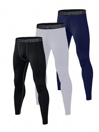 Boyfriend Style Men's Quick Dry Elasticity Compression Pants With Letter Tape