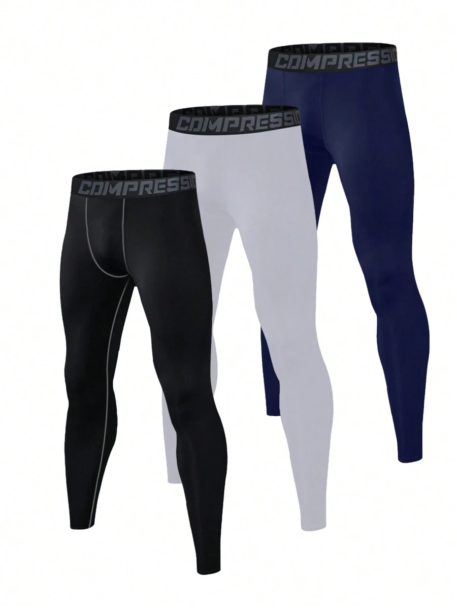 Pantalones de compresión de secado rápido y elásticos de estilo boyfriend para hombres con cinta con letras - Azul - Ver 1