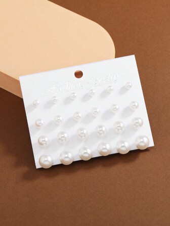 12對/組簡單百搭的人造珍珠耳針套裝,適合女性日常佩戴