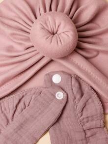 1入derong布料甜甜圈設計寶寶裝飾帽和1入寶寶圍兜 - 淺灰紫 - 查看 5