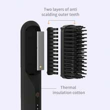 无线便携式快速加热直发梳，极具吸引力，不伤头发，适合工作、旅行和聚会 - 黑色 - 查看 9