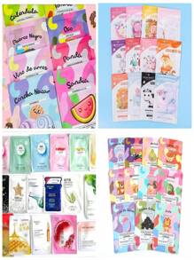 100 Mascarillas Coreanas Kawaii Mascarillas Faciales Hidratantes de Tela - Multicolor - Ver 2